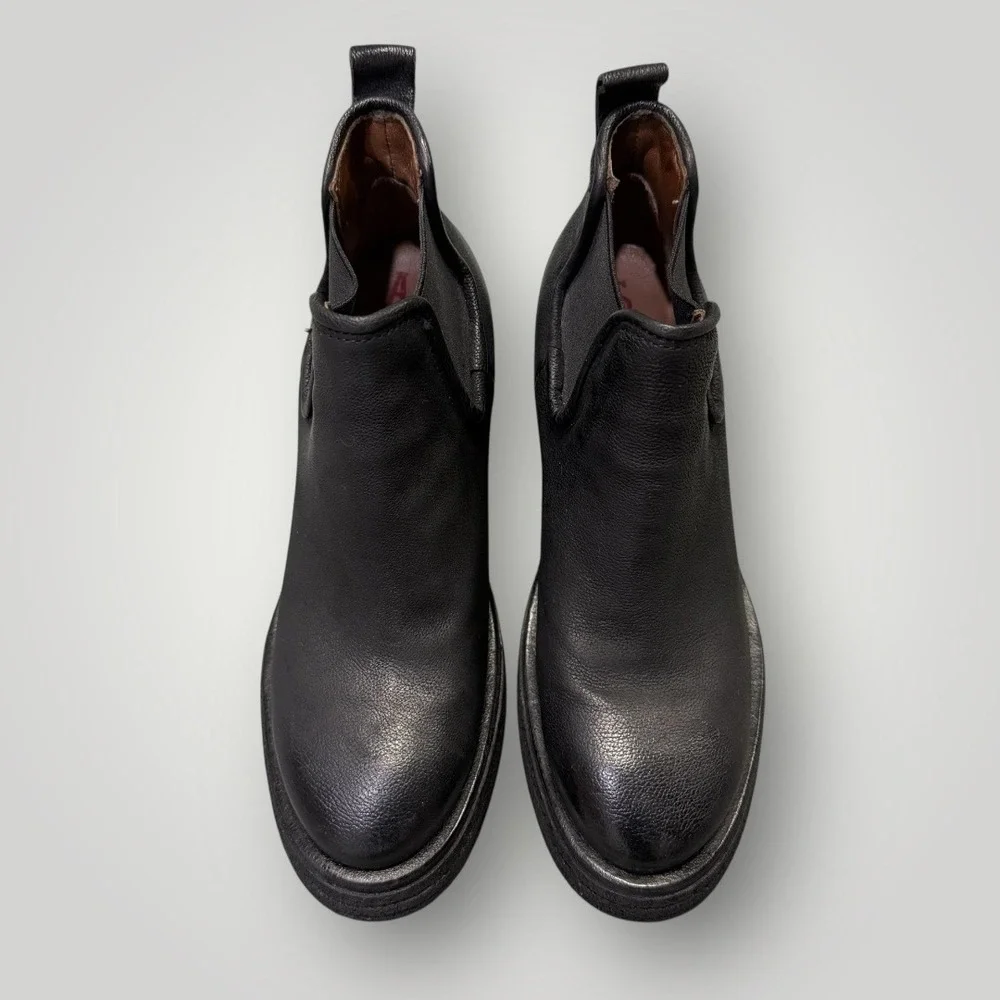 AS98  Talen Black Leather‎ Wedge Ankle Boots Chelsea Pull On Platform Womens 37